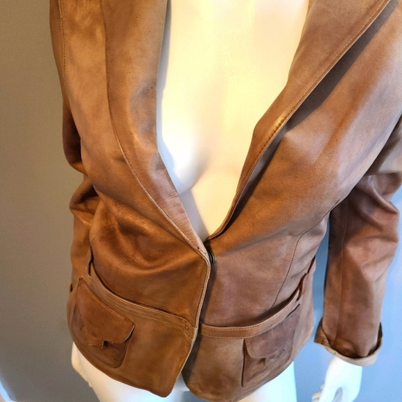 AEROPASTEL Tan Leather Jacket size Medium - Picture 9 of 12